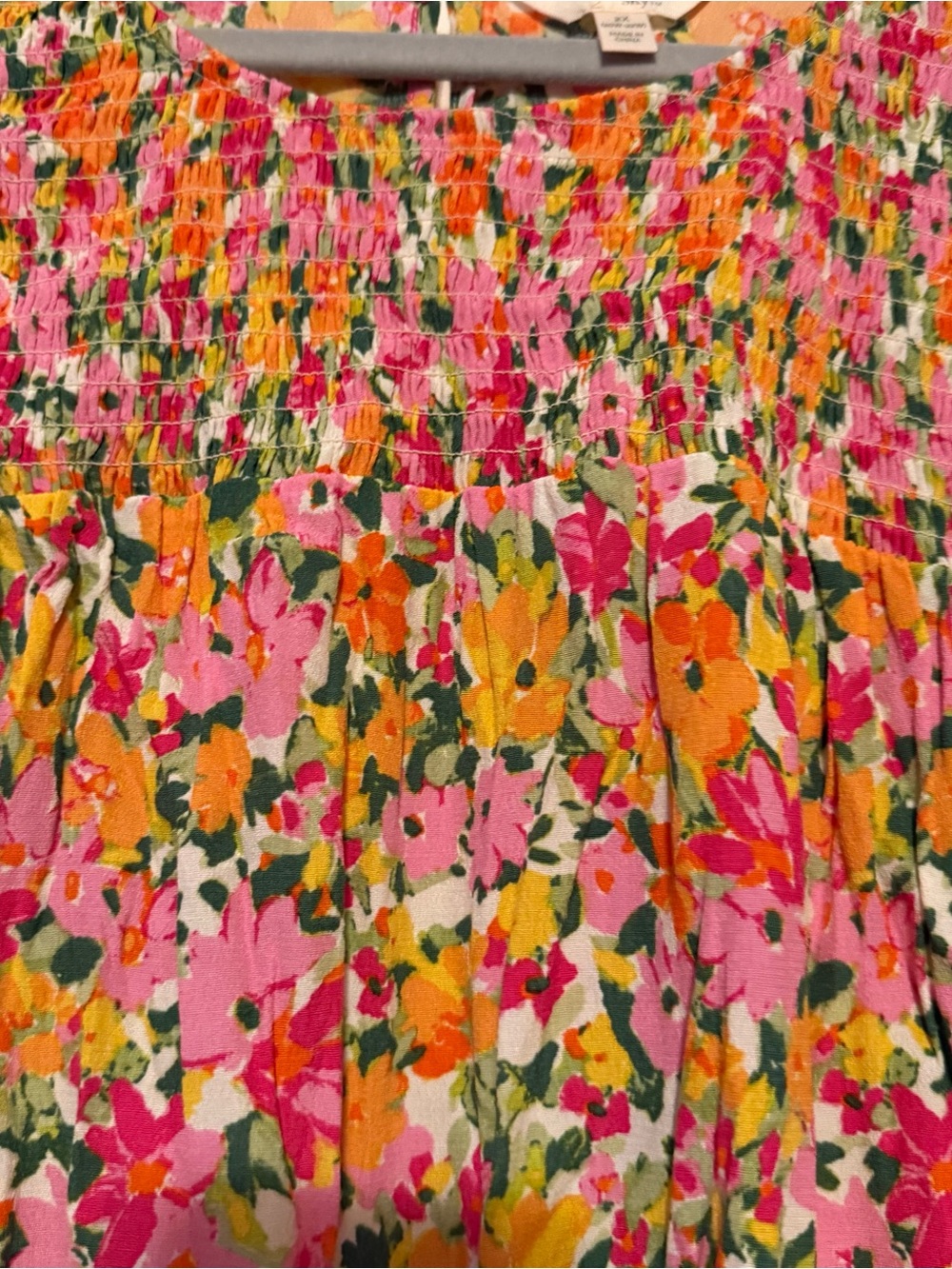 Terra & Sky Floral Smocked Top in Pink, Orange & Green - Picture 10 of 14